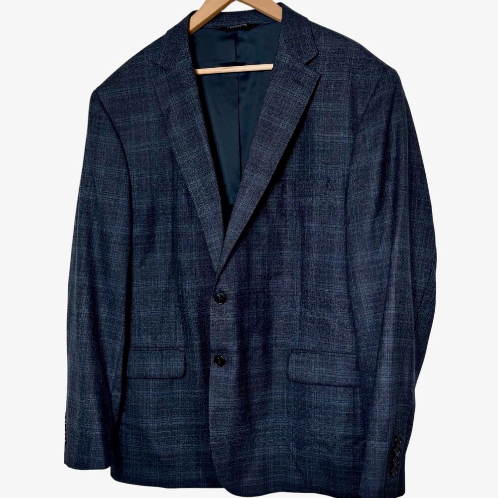 Jos A Bank Traveler Collection Blue Plaid 100% Wool Blazer Sport Coat 50 Regular